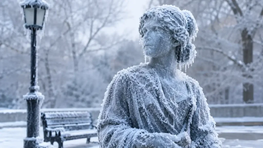 As frozen as a statue