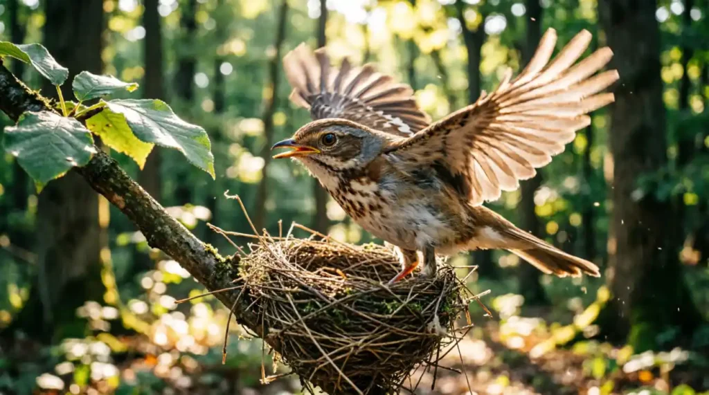 Like a bird startled from its nest