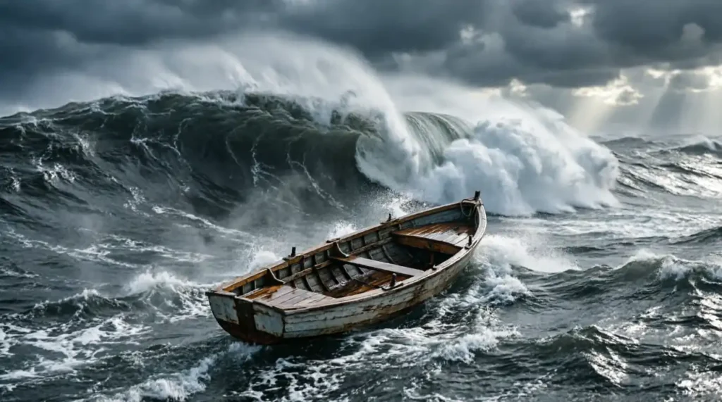  Like a tiny boat on a wild sea