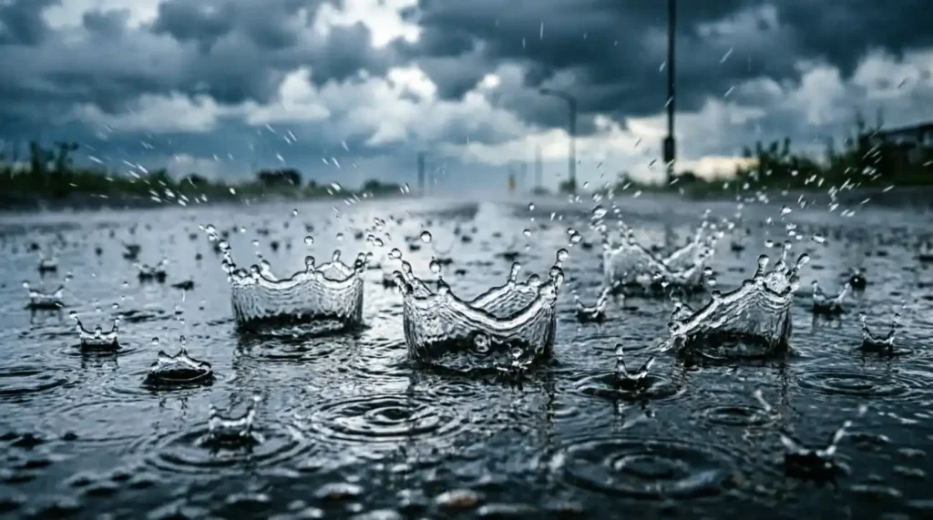 Rain hit the ground like pebbles
