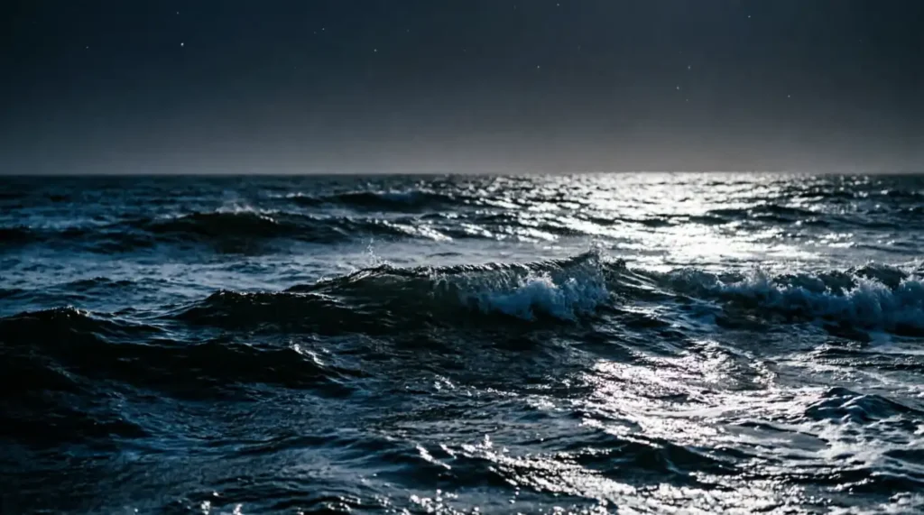 The ocean was as dark as midnight